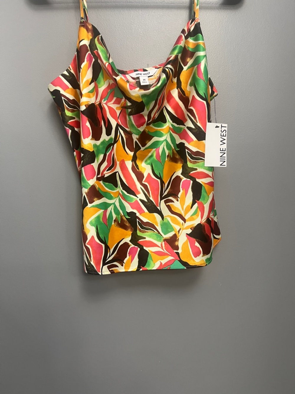 Nine West Multicolored Floral Satin Cowl Neck Cami